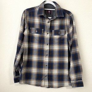 Swiss Tech Mens Shirt Small Mambo Brown Plaid Button Front SM47Y118 L4